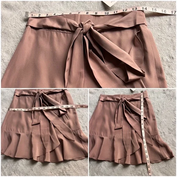 NWT Michelle Mason Silk Draped Ruffle Wrap Effect Mini Skirt Blush Tan Sz 4 - Picture 14 of 14